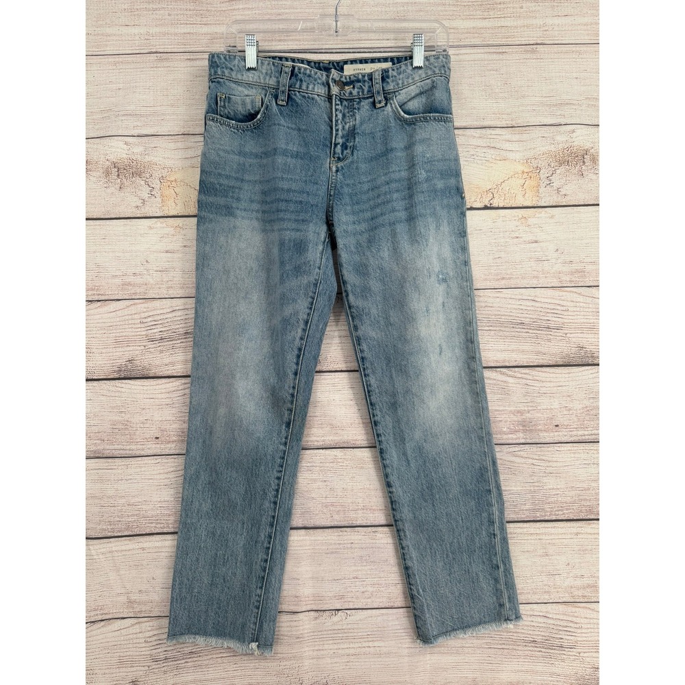 Pilcro and the Letterpress Hyphen Jeans Women 27 Blue Raw Hem Straight Leg
